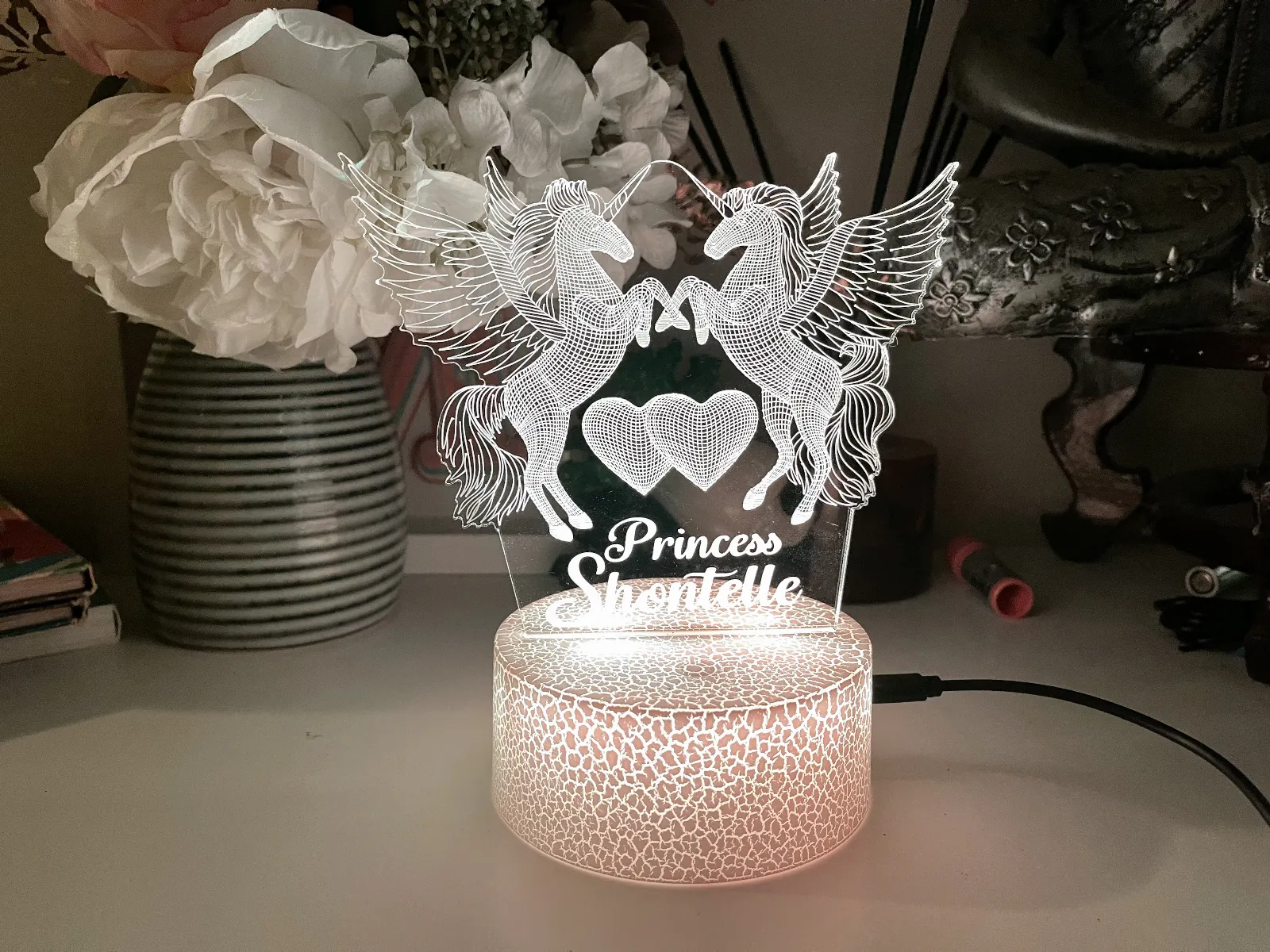 Personalised 3d Magical Unicorns Acrylic Led Custom Night Light