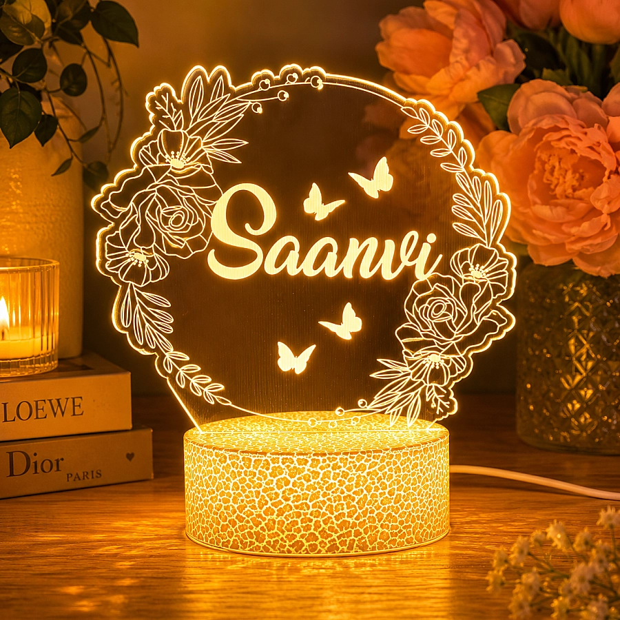 Personalised 3d Flower Wreath Led Night Light