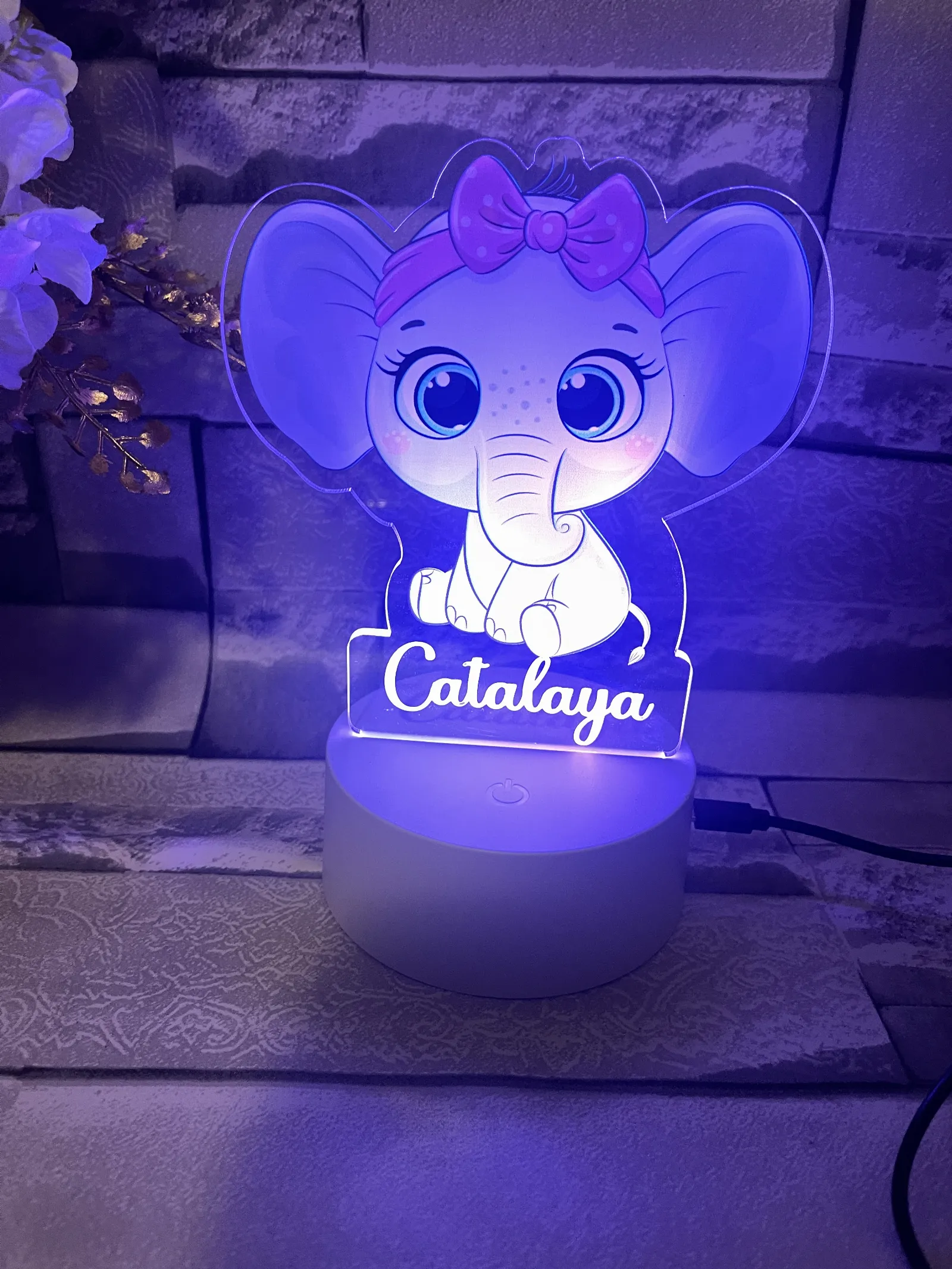Personalised Cute Elephant Printed Led Night Light