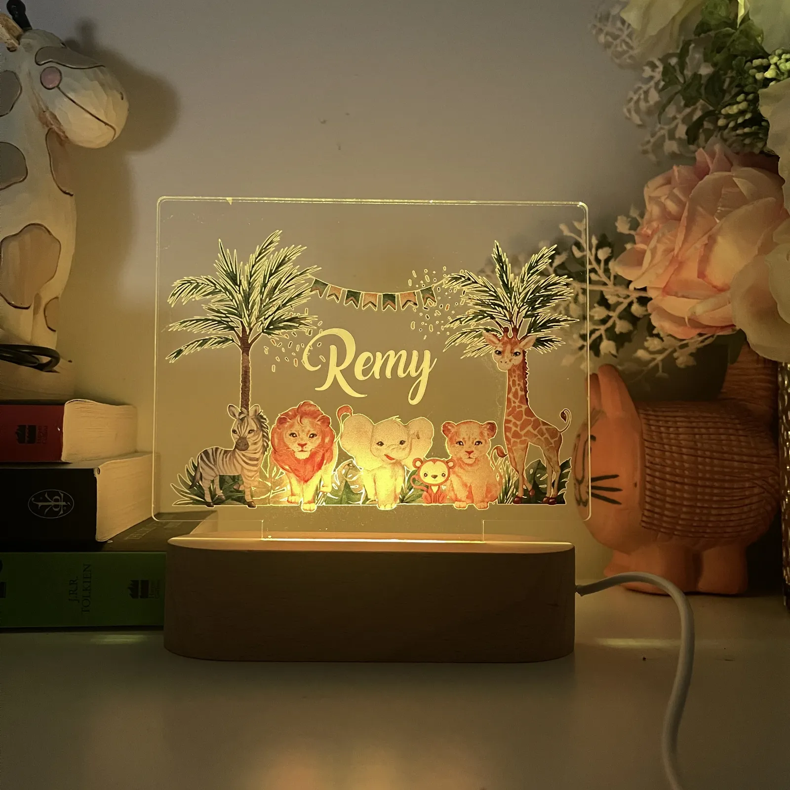 Personalised Safari Animals Acrylic Led Custom Night Light
