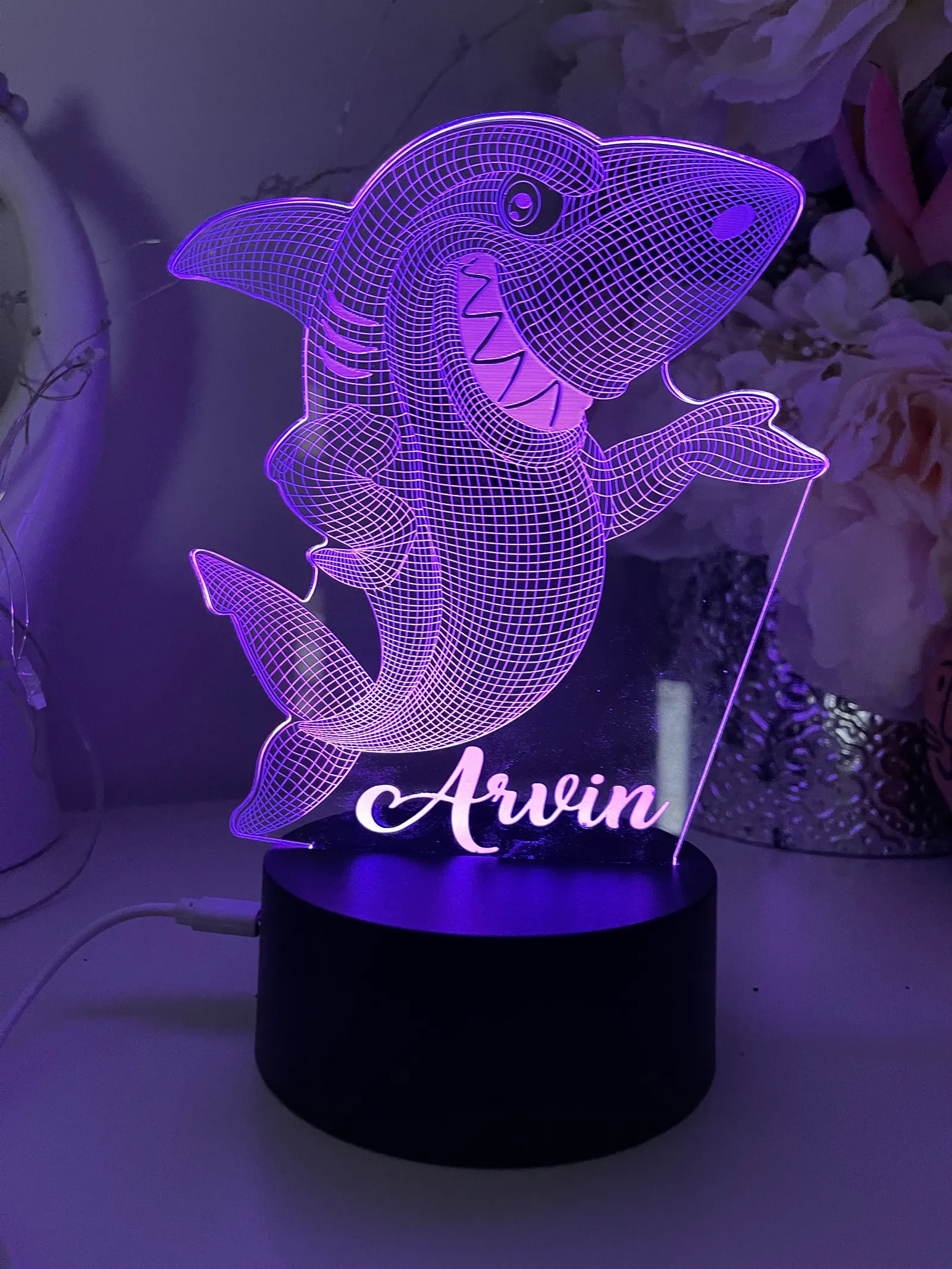 Personalised 3d Cartoon Shark Led Night Light