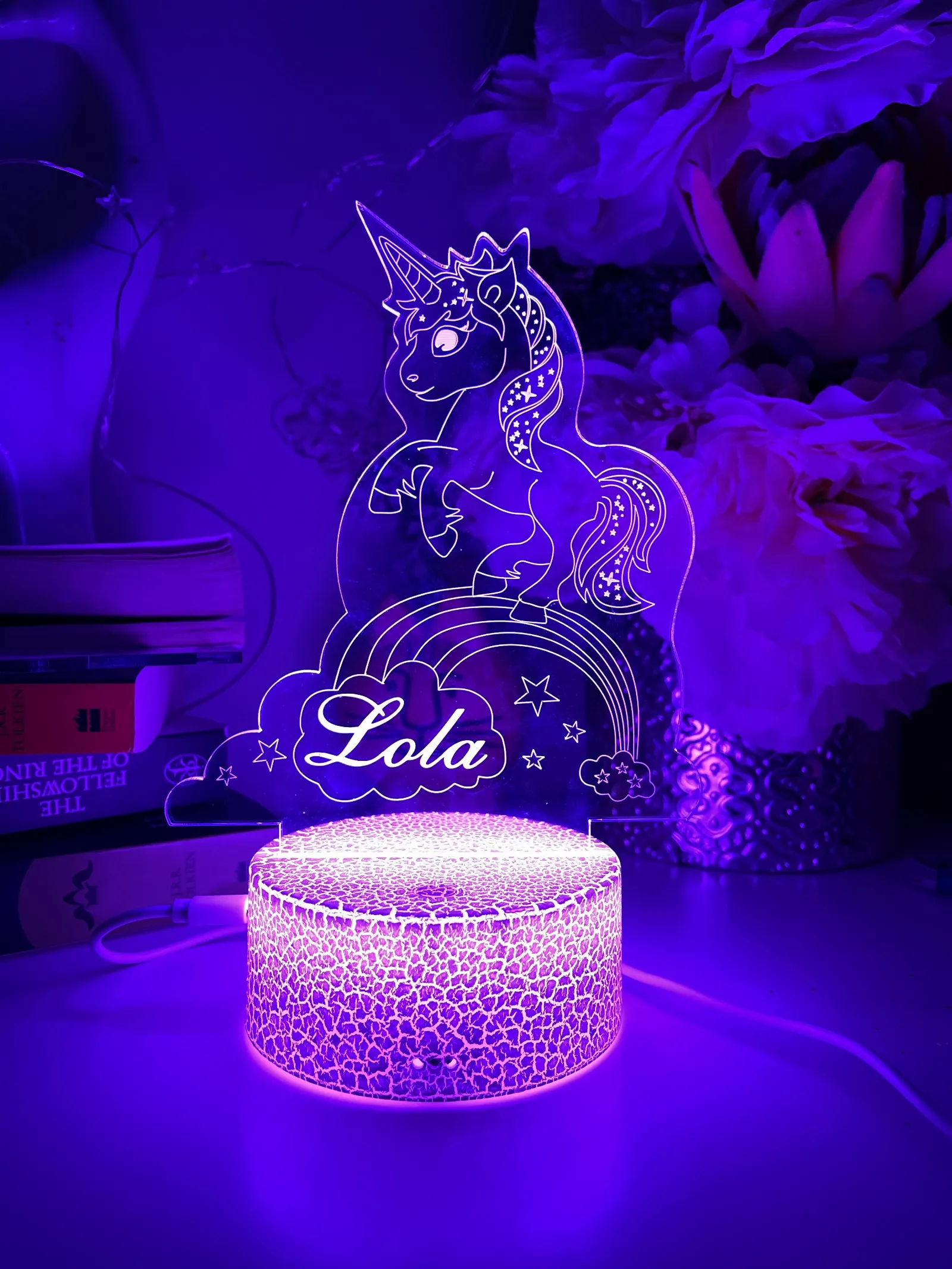 Personalised Unicorn And Rainbow Night Light