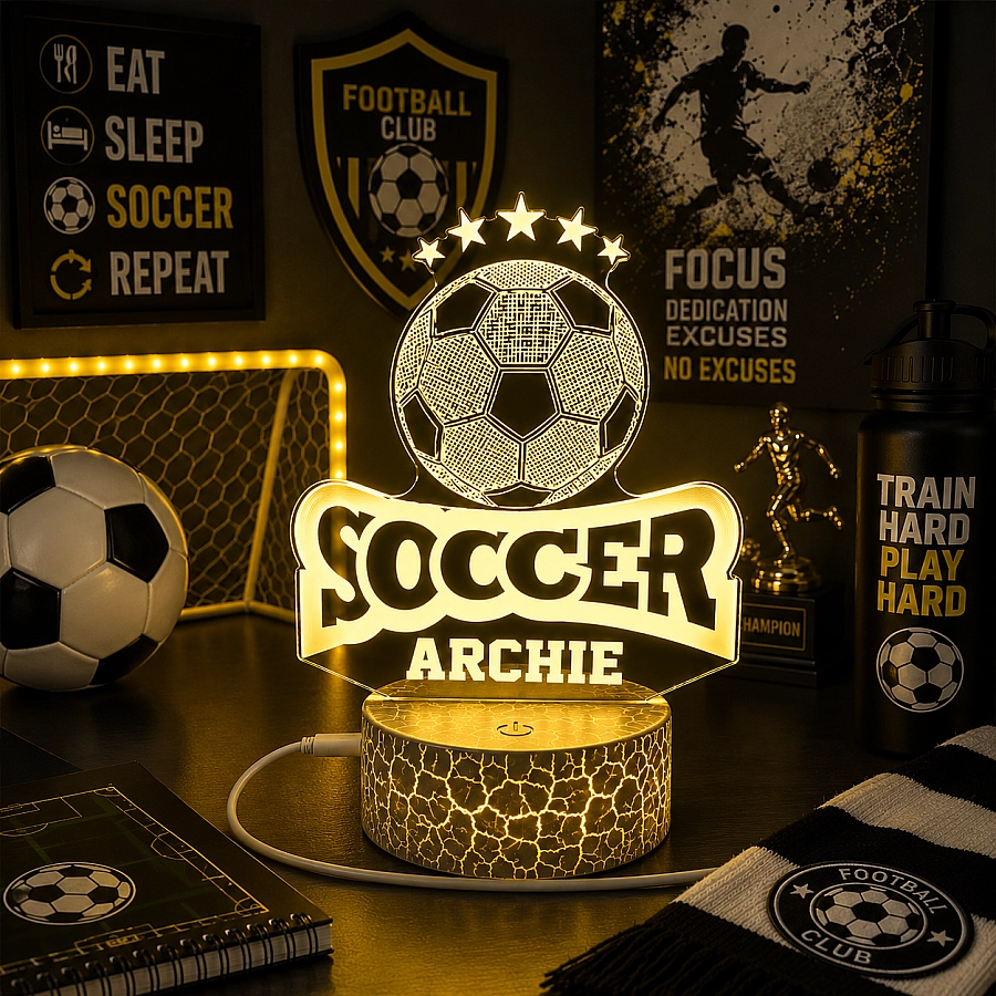 Personalised Soccer Ball Star Led Night Light