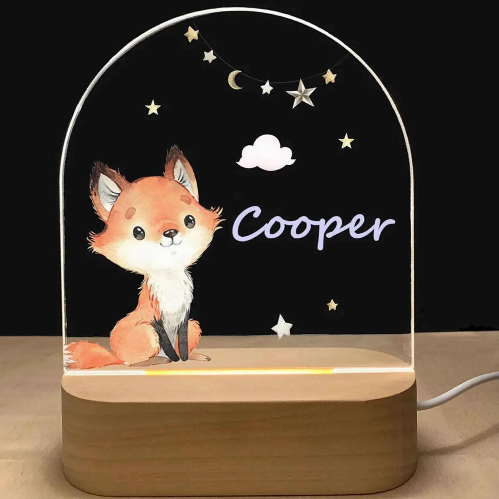Personalised Cute Fox Led Night Light