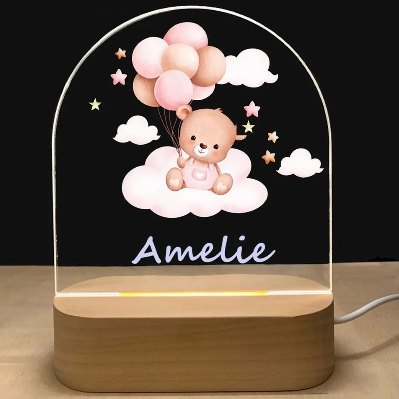 Personalised Bear And Balloon Led Night Light