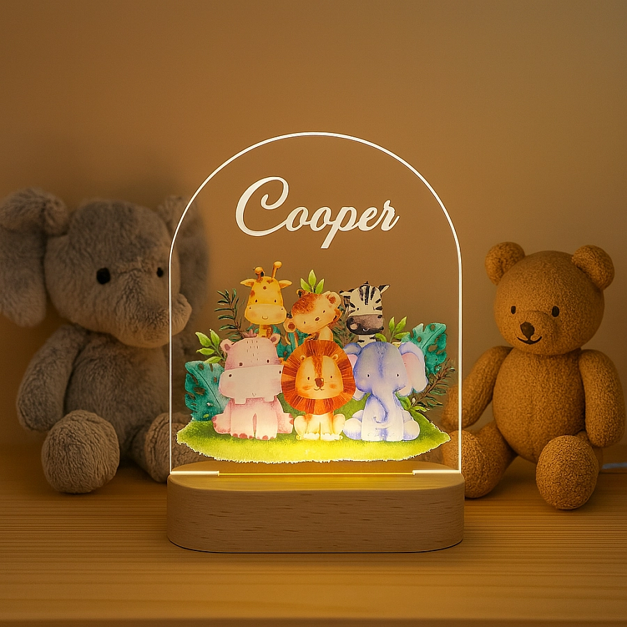 Personalised Safari Animals Custom Led Night Light