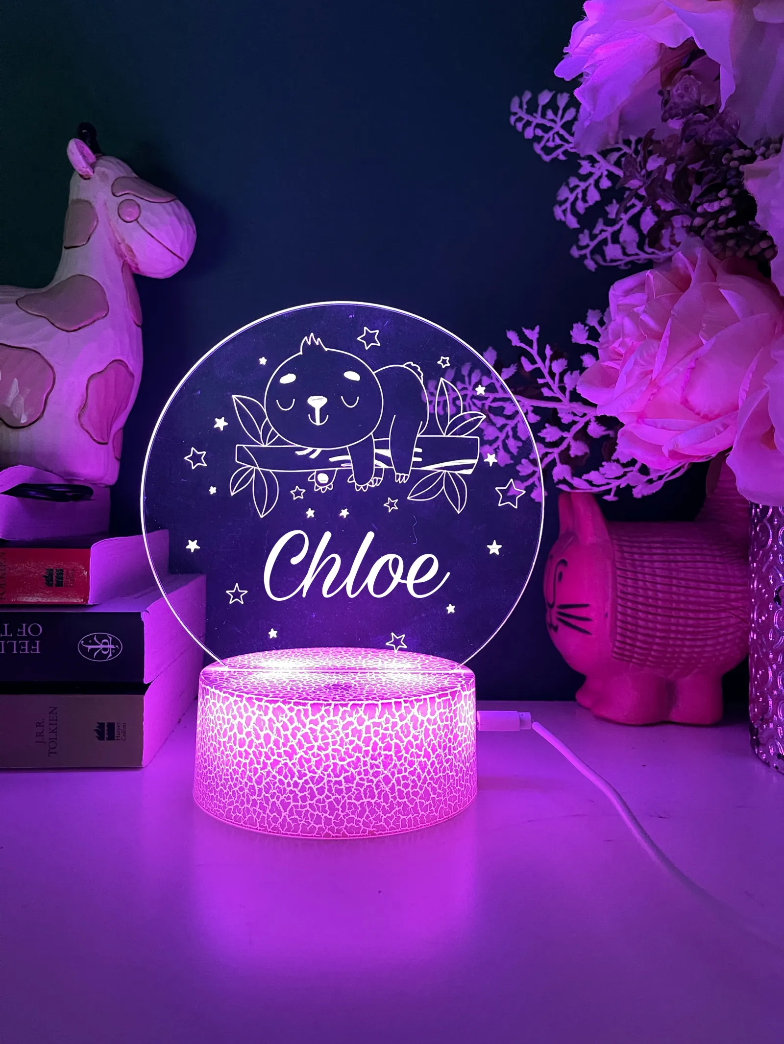 Personalised Sloth Animal Led Night Light