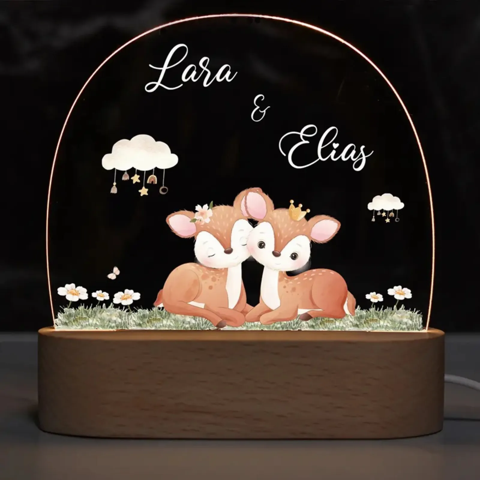 Personalised Cute Deer Couple Led Night Light