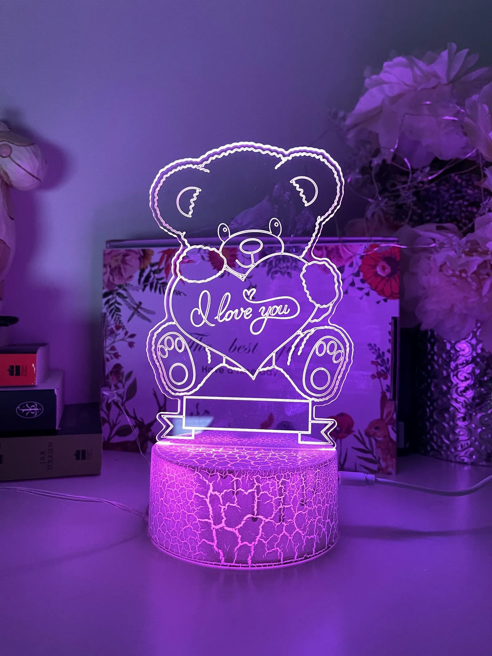 Personalised Teddy Bear Love Heart Led Night Light
