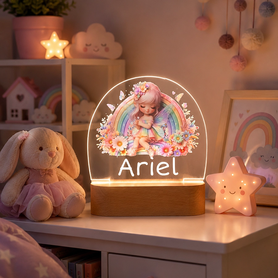 Personalised Cartoon Girl With Rainbow Led Night Light