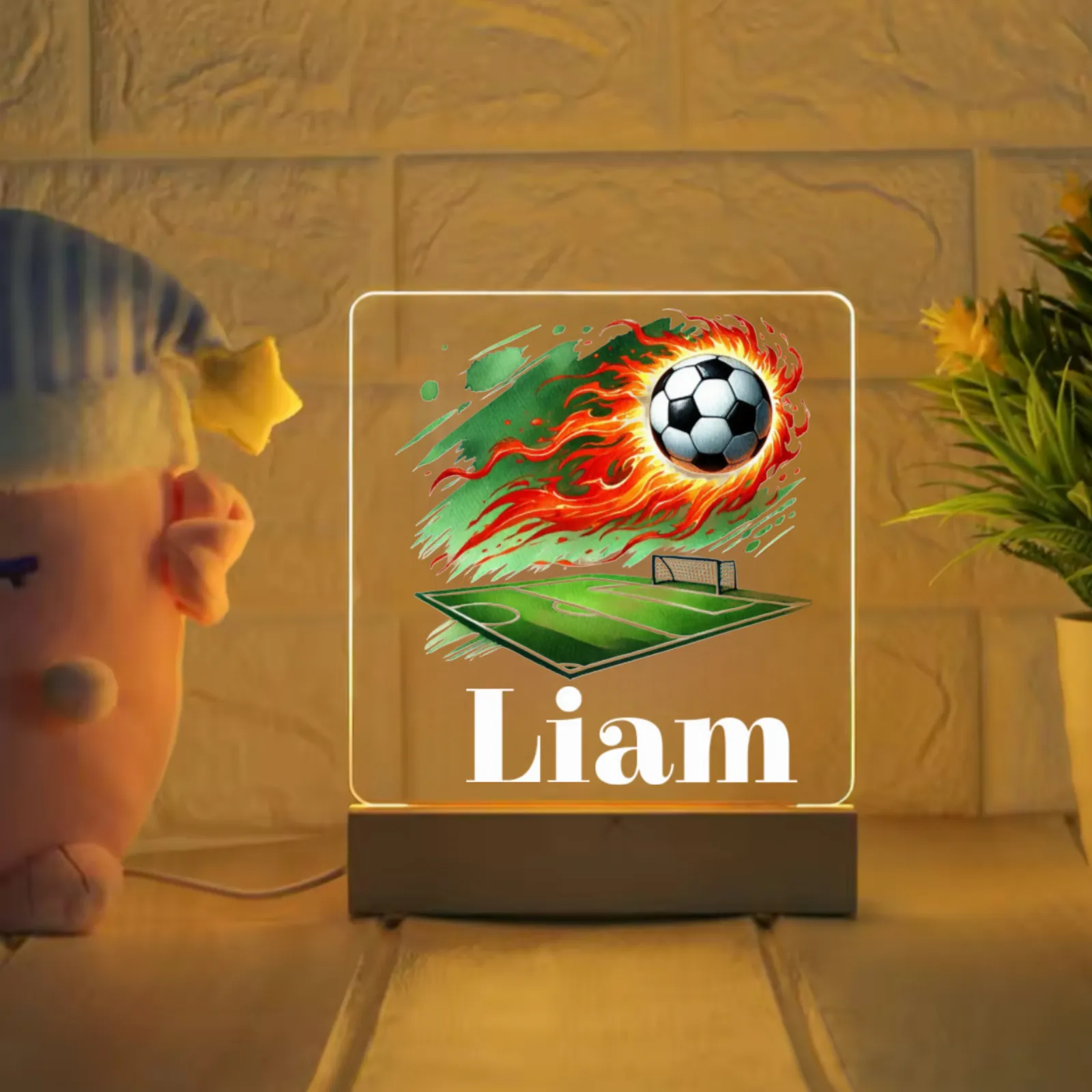 Soccer Ball Night Light With Grass Field