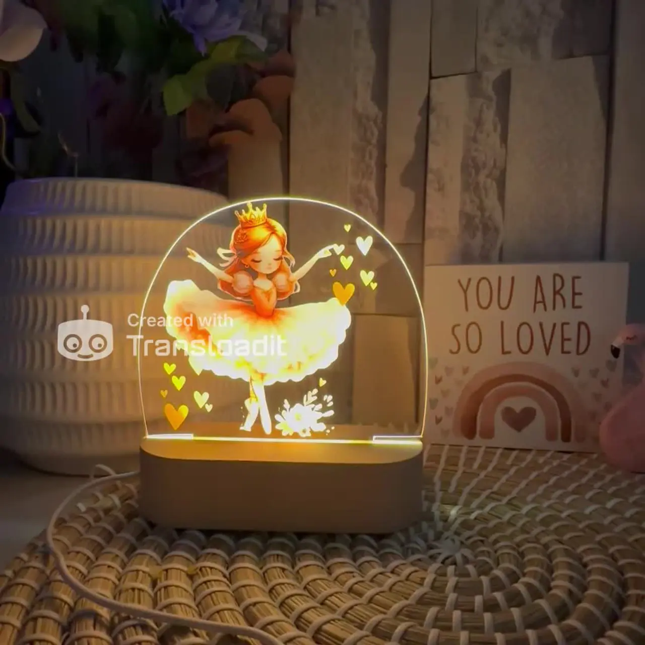 Video thumbnail Personalised-ballerina-girl-with-hearts-night-light
