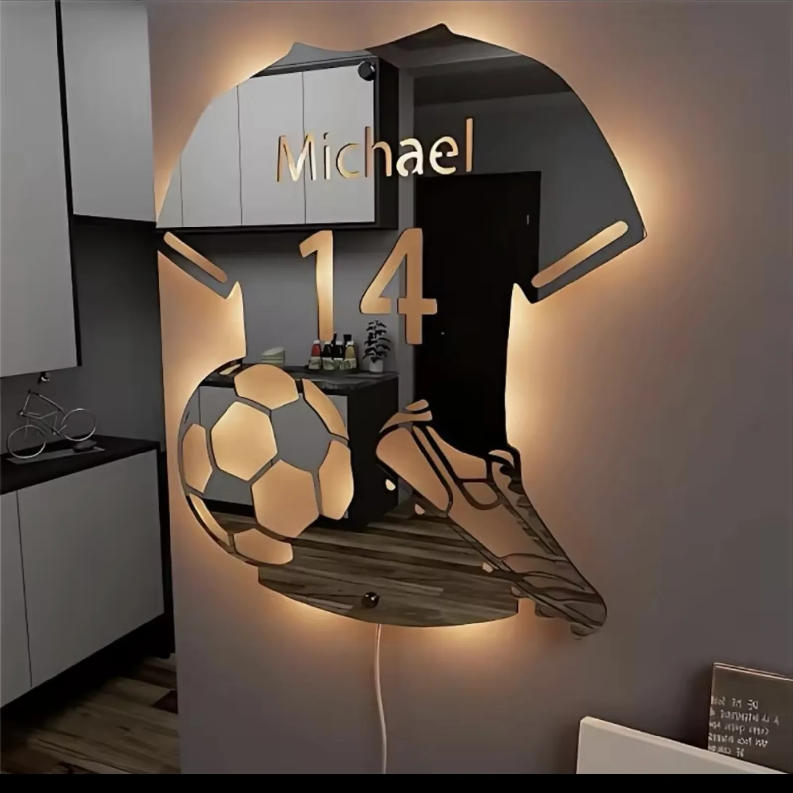 Personalised Name And Number Soccer Jersey Wall Light