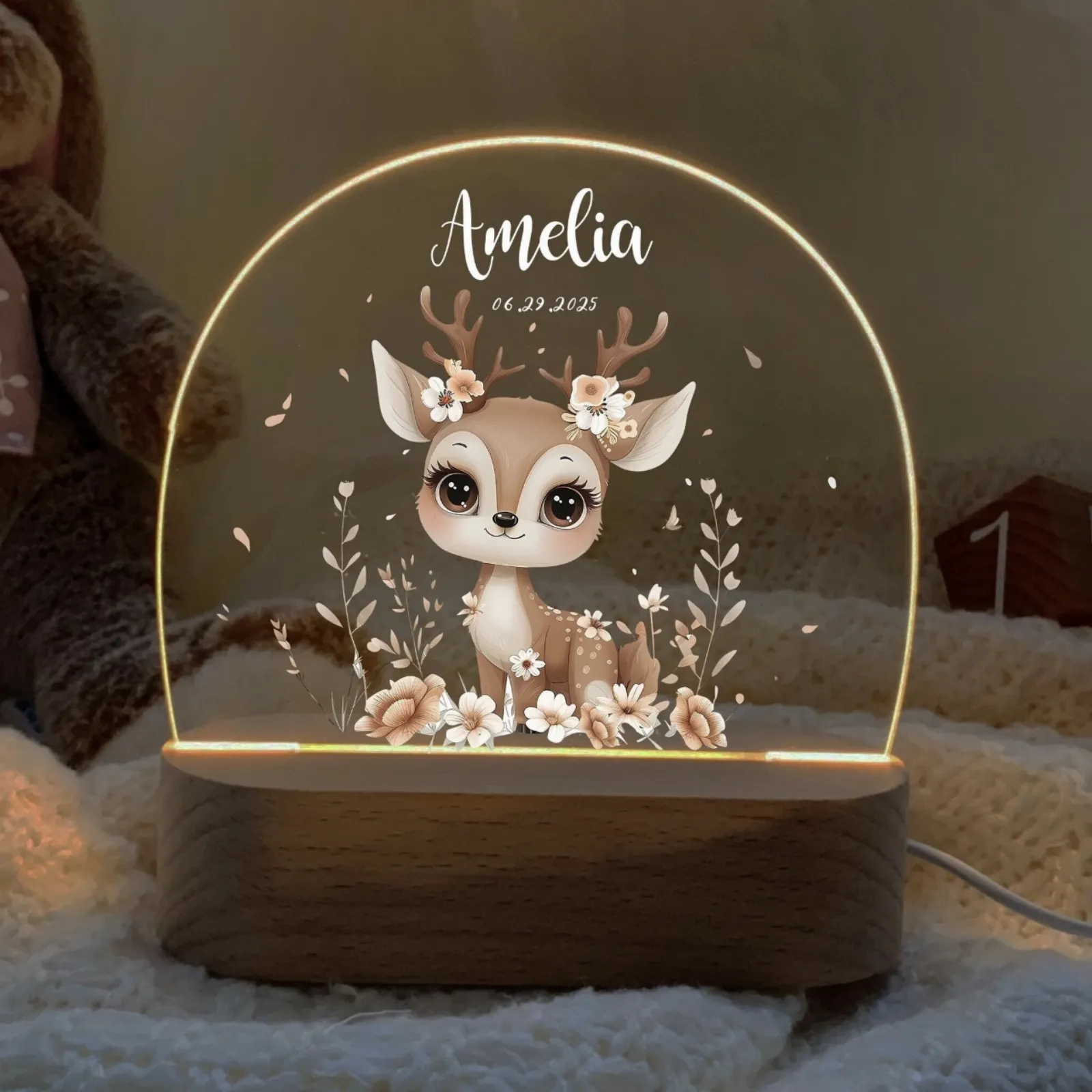 Personalised Cute Baby Deer Led Night Light
