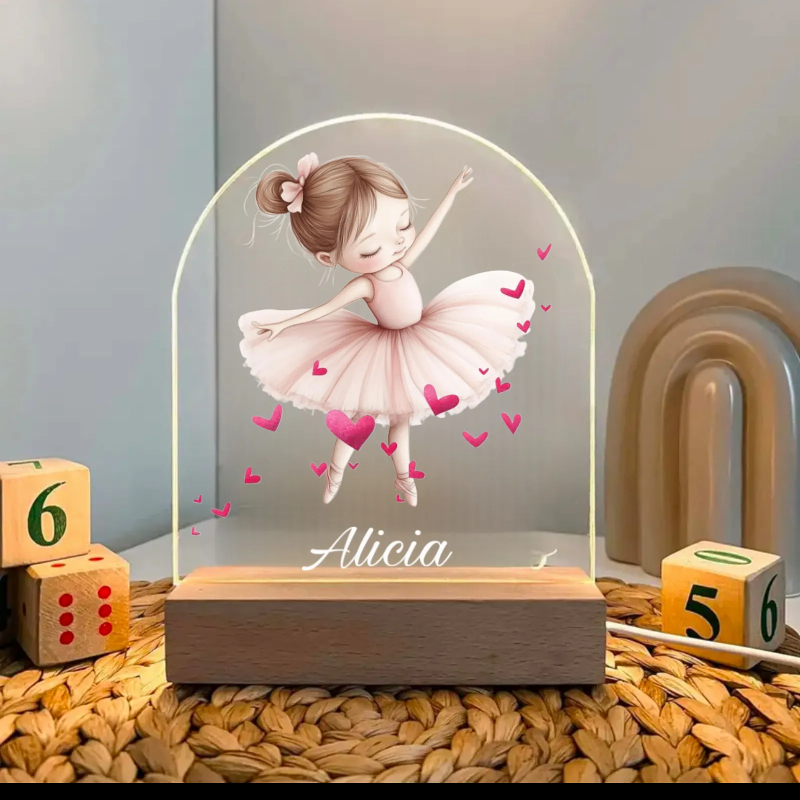 Personalised Cute Ballerina And Love Hearts Led Night Light