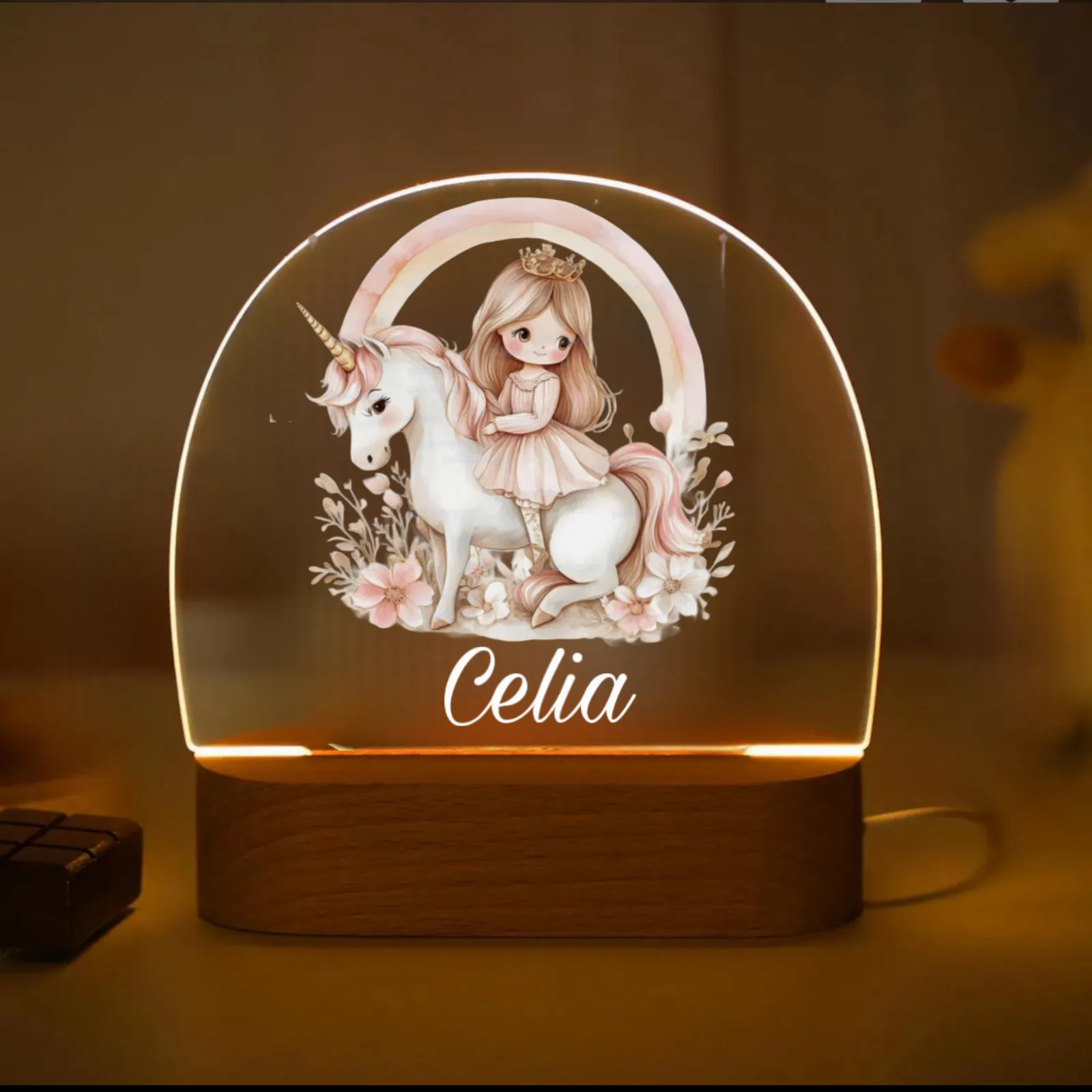 Personalised Unicorn And Cute Girl Acrylic Led Custom Night Light