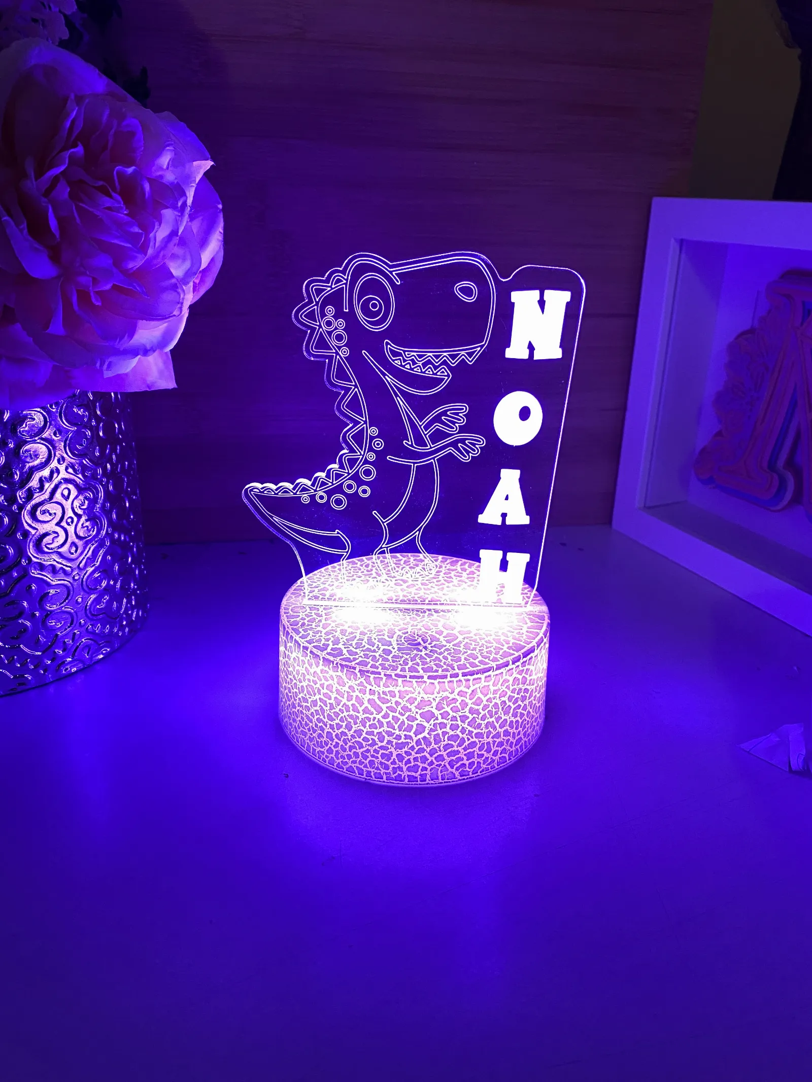 Personalised Cute Baby Trex Acrylic Led Custom Night Light