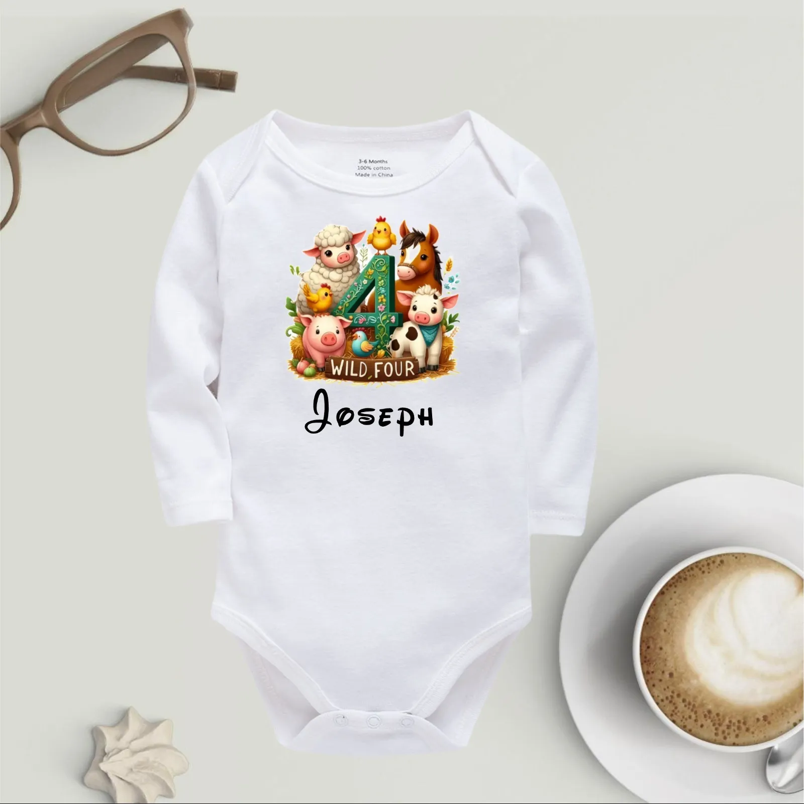 Personalised Cute Farm Animals Baby Onesie