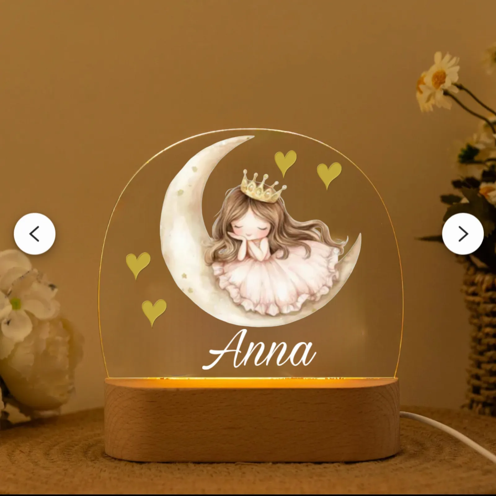 Personalised Little Princess On The Moon Custom Led Night Light
