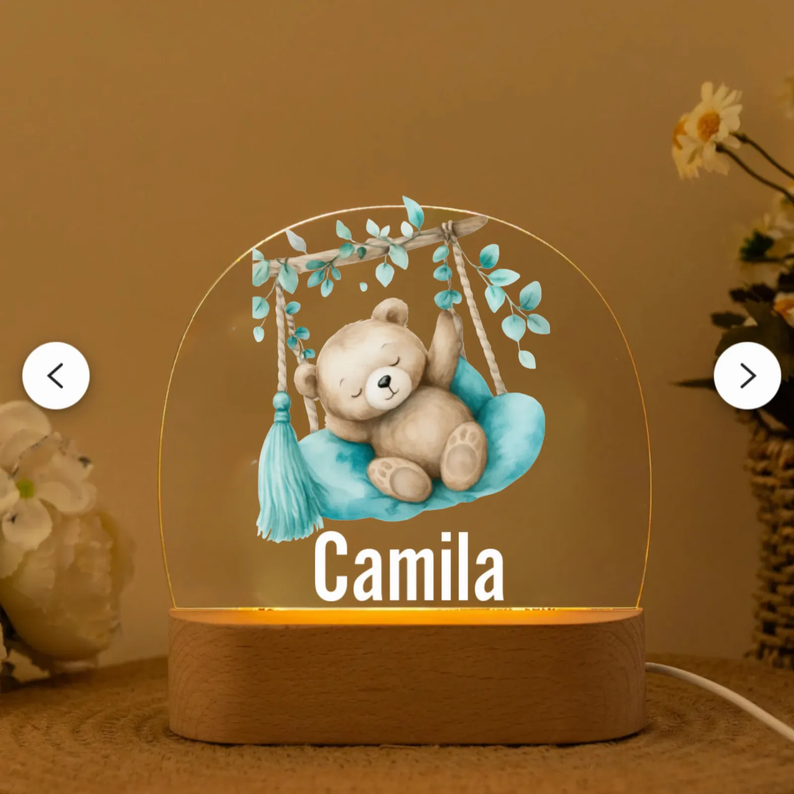 Personalised Teddy Bear Sleeping Night Light