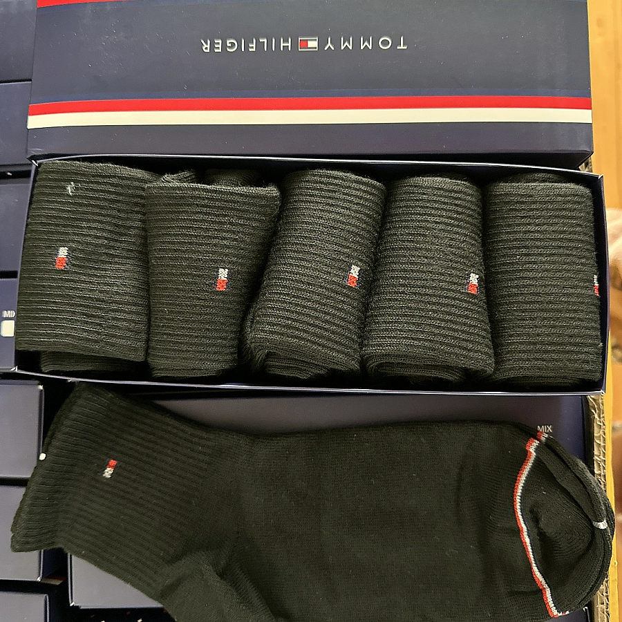 5 Pairs/pk Tommy Hilfiger Unisex Midcut Socks Black Uk5-uk11