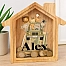 Personalised money box wooden saving box safari animal