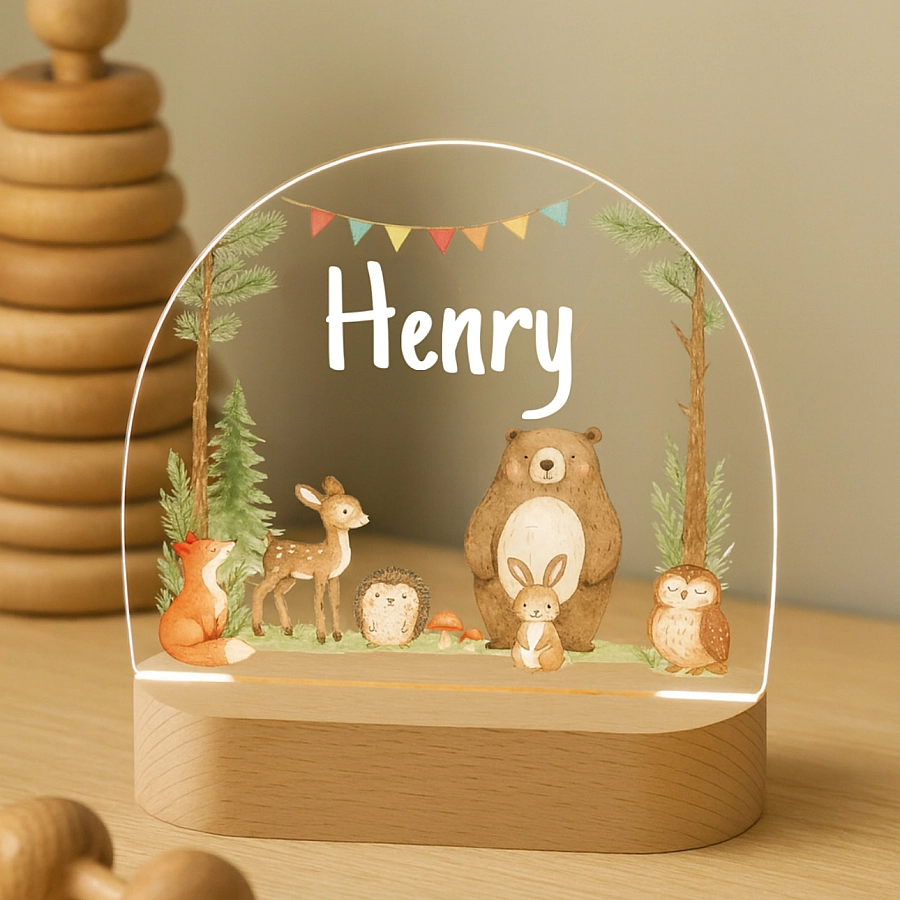 Custom Name Lamp, Custom Baby Light, Animals Night Lamp, Baby Girl Night Light,