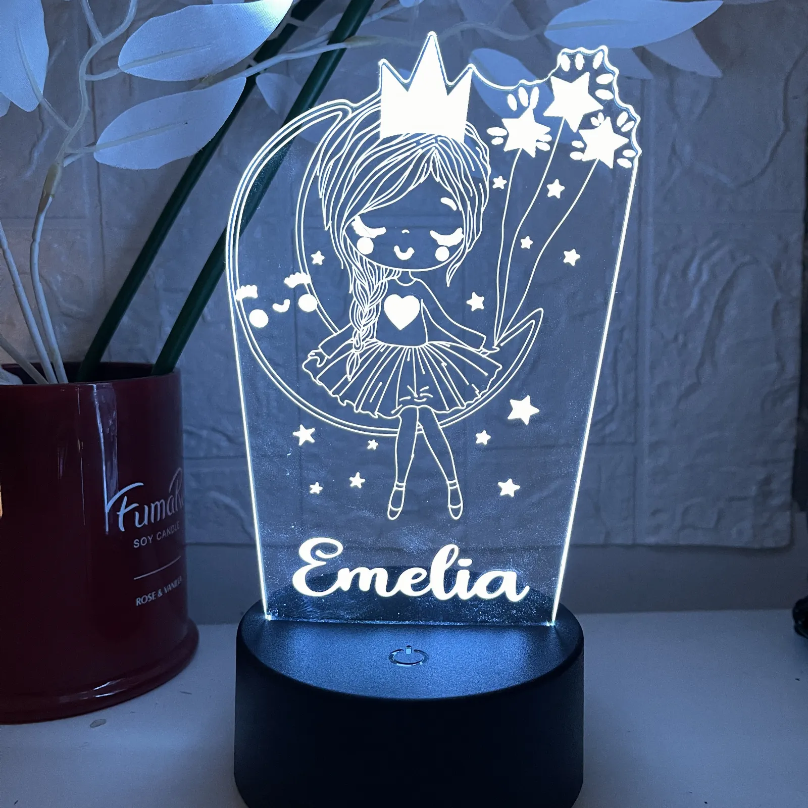 Personalised Fairy On Moon Acrylic Led Custom Night Light