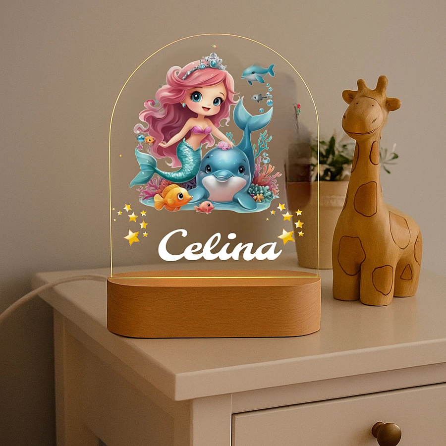 Personalised Mermaid And Whale Night Light