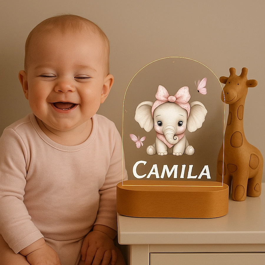 Personalised Cute Elephant With Butterflies Night Light