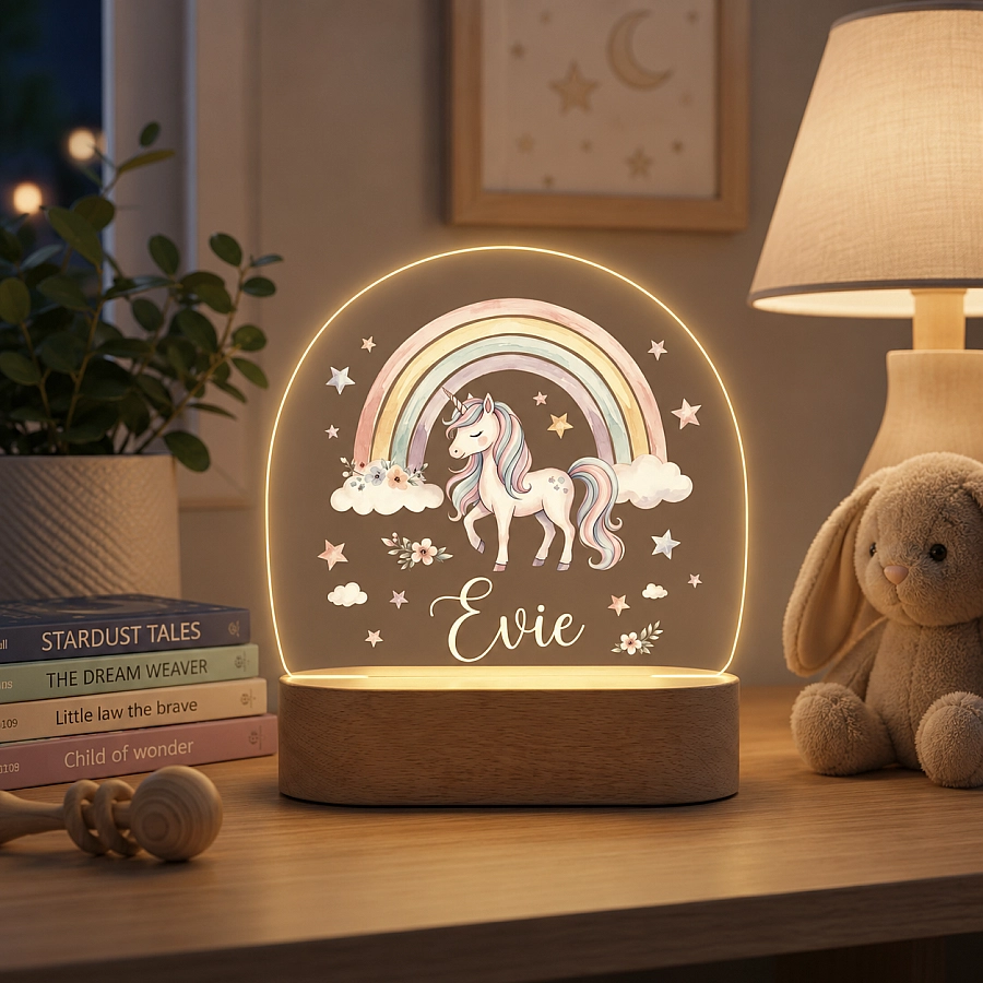 Custom Unicorn Nursery Night Light Rainbow Stars